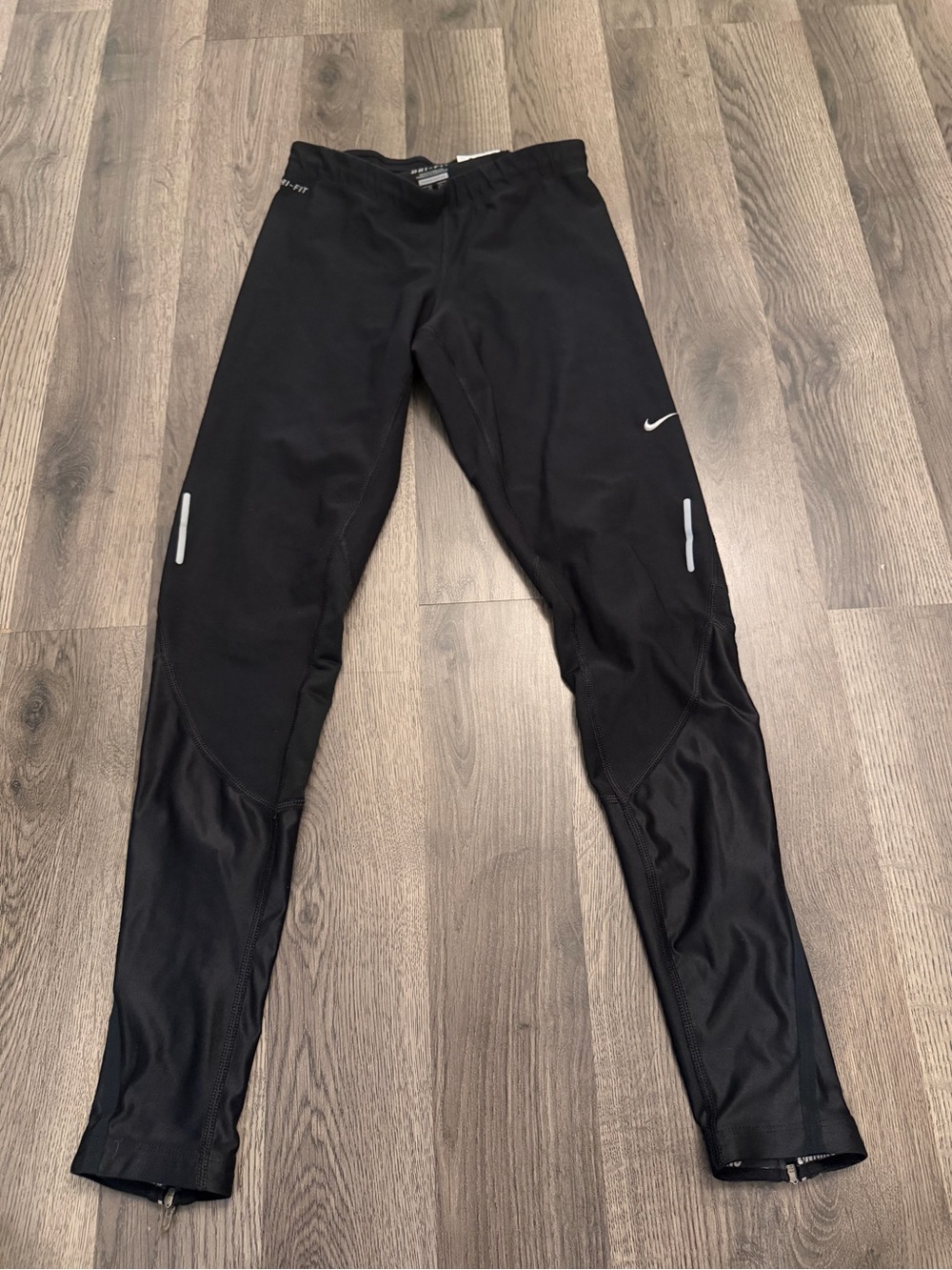 Nike Dri-FIT Tech Running Tights Reflective Leg Zip Pants Black XS